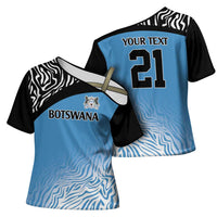 Botswana Cricket Custom Cross Shoulder Shirt Baggy Blues Zebra Skins Pattern - Wonder Print Shop