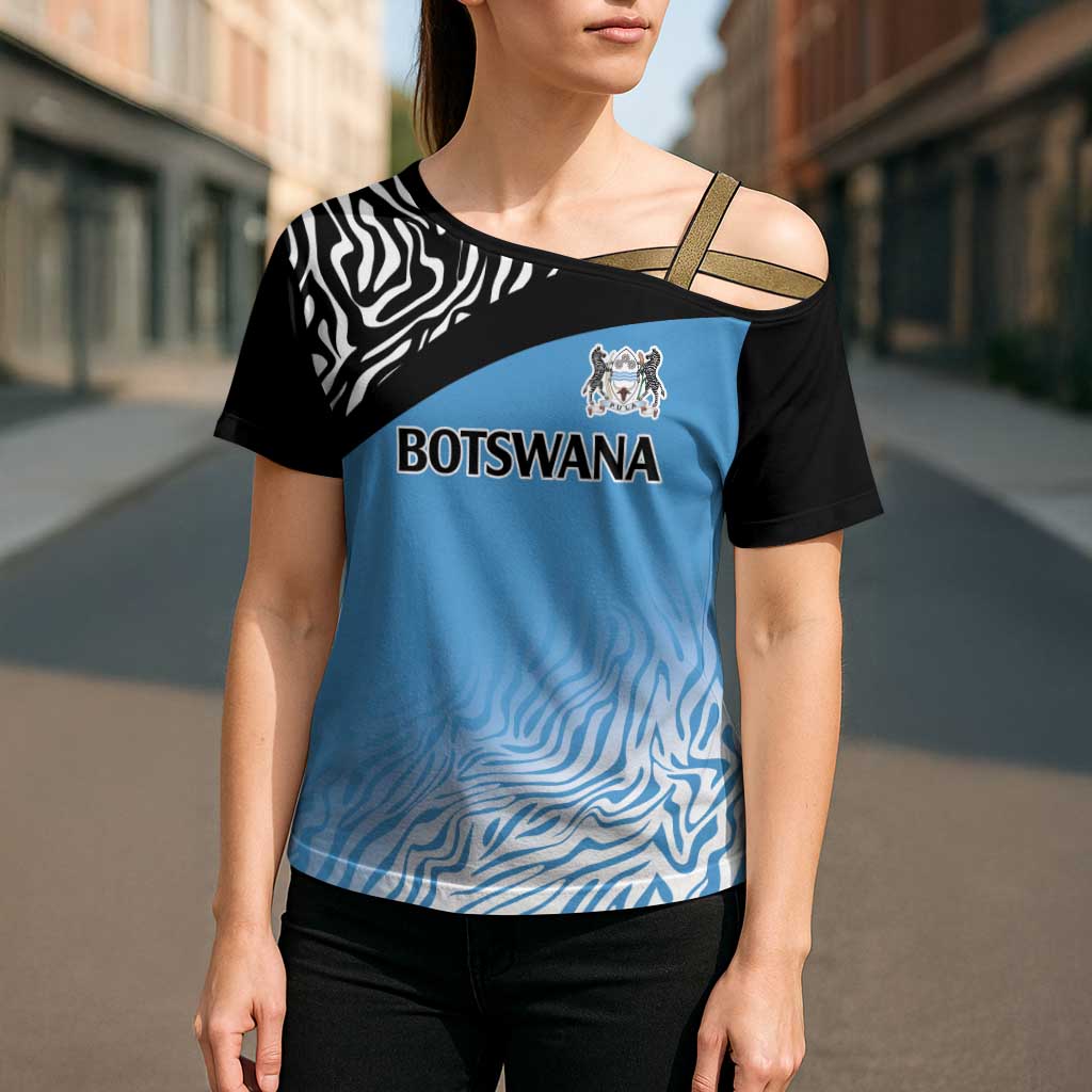 Botswana Cricket Custom Cross Shoulder Shirt Baggy Blues Zebra Skins Pattern - Wonder Print Shop