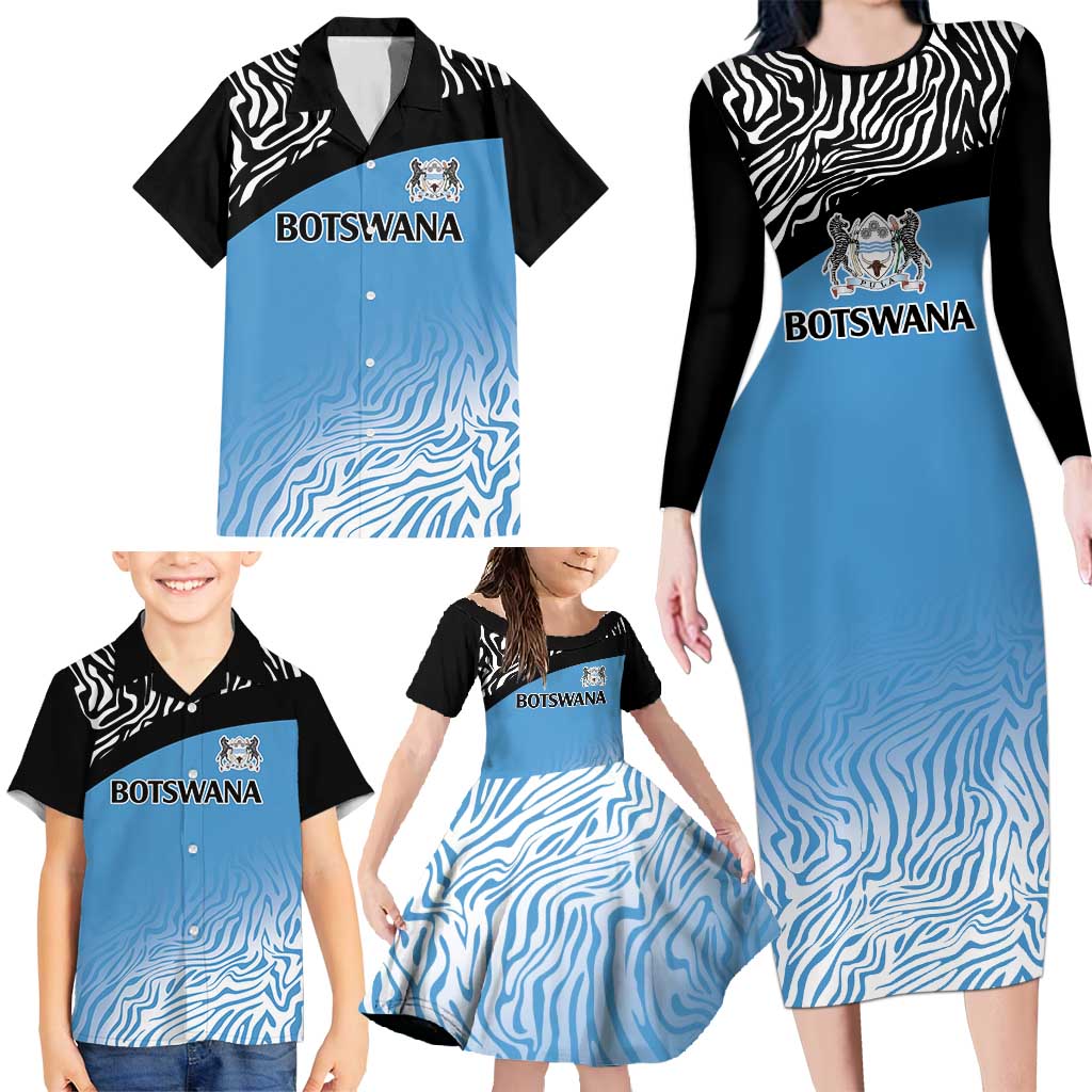 Botswana Cricket Custom Family Matching Long Sleeve Bodycon Dress and Hawaiian Shirt Baggy Blues Zebra Skins Pattern - Wonder Print Shop