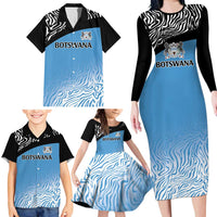 Botswana Cricket Custom Family Matching Long Sleeve Bodycon Dress and Hawaiian Shirt Baggy Blues Zebra Skins Pattern - Wonder Print Shop