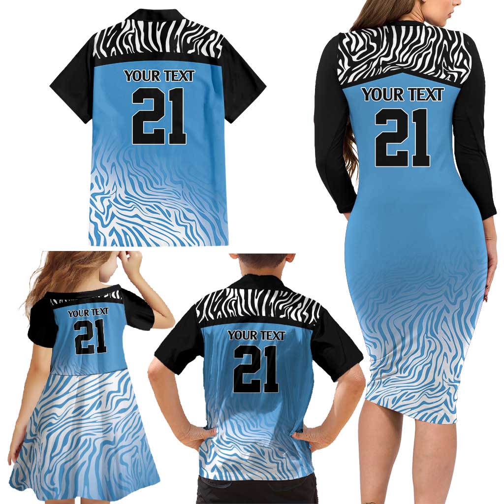 Botswana Cricket Custom Family Matching Long Sleeve Bodycon Dress and Hawaiian Shirt Baggy Blues Zebra Skins Pattern - Wonder Print Shop