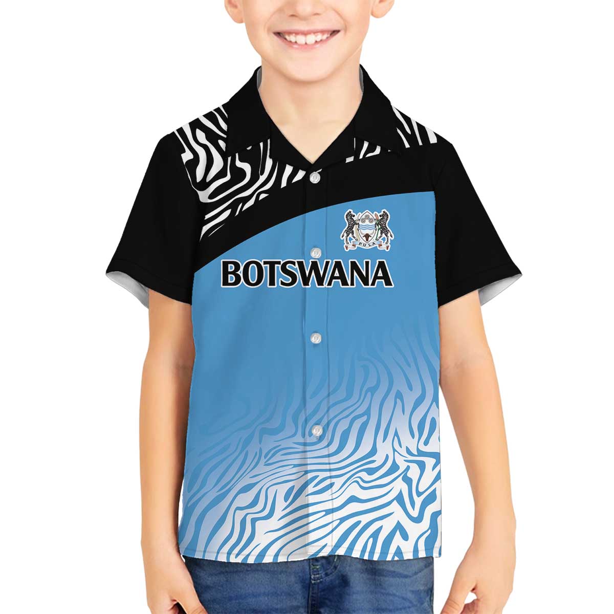 Botswana Cricket Custom Family Matching Off The Shoulder Long Sleeve Dress and Hawaiian Shirt Baggy Blues Zebra Skins Pattern - Wonder Print Shop