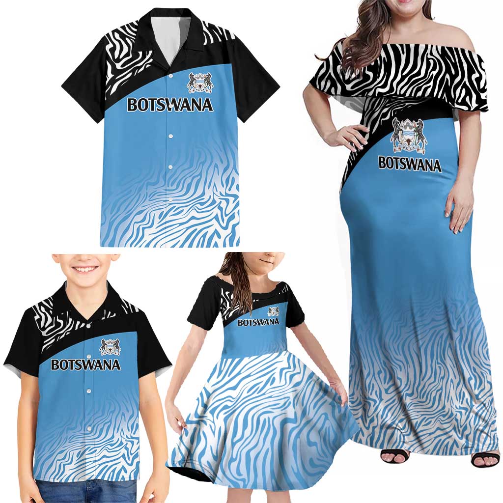 Botswana Cricket Custom Family Matching Off Shoulder Maxi Dress and Hawaiian Shirt Baggy Blues Zebra Skins Pattern - Wonder Print Shop