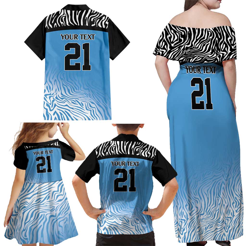 Botswana Cricket Custom Family Matching Off Shoulder Maxi Dress and Hawaiian Shirt Baggy Blues Zebra Skins Pattern - Wonder Print Shop