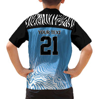 Botswana Cricket Custom Family Matching Off Shoulder Short Dress and Hawaiian Shirt Baggy Blues Zebra Skins Pattern - Wonder Print Shop