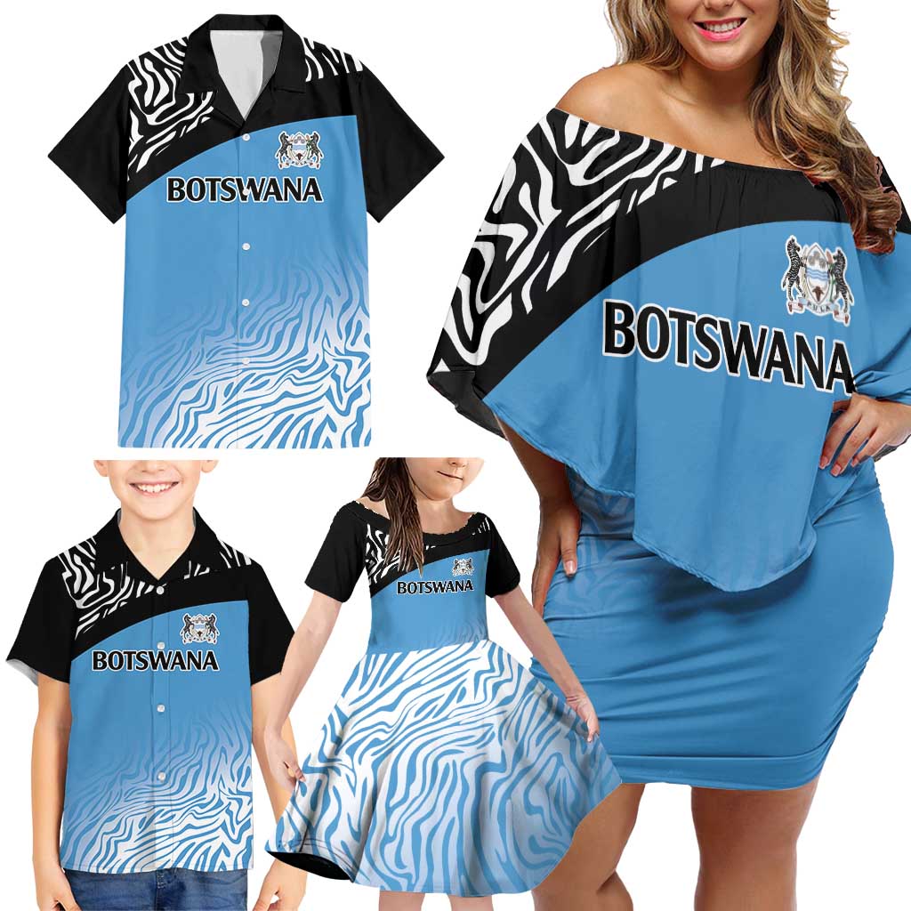 Botswana Cricket Custom Family Matching Off Shoulder Short Dress and Hawaiian Shirt Baggy Blues Zebra Skins Pattern - Wonder Print Shop