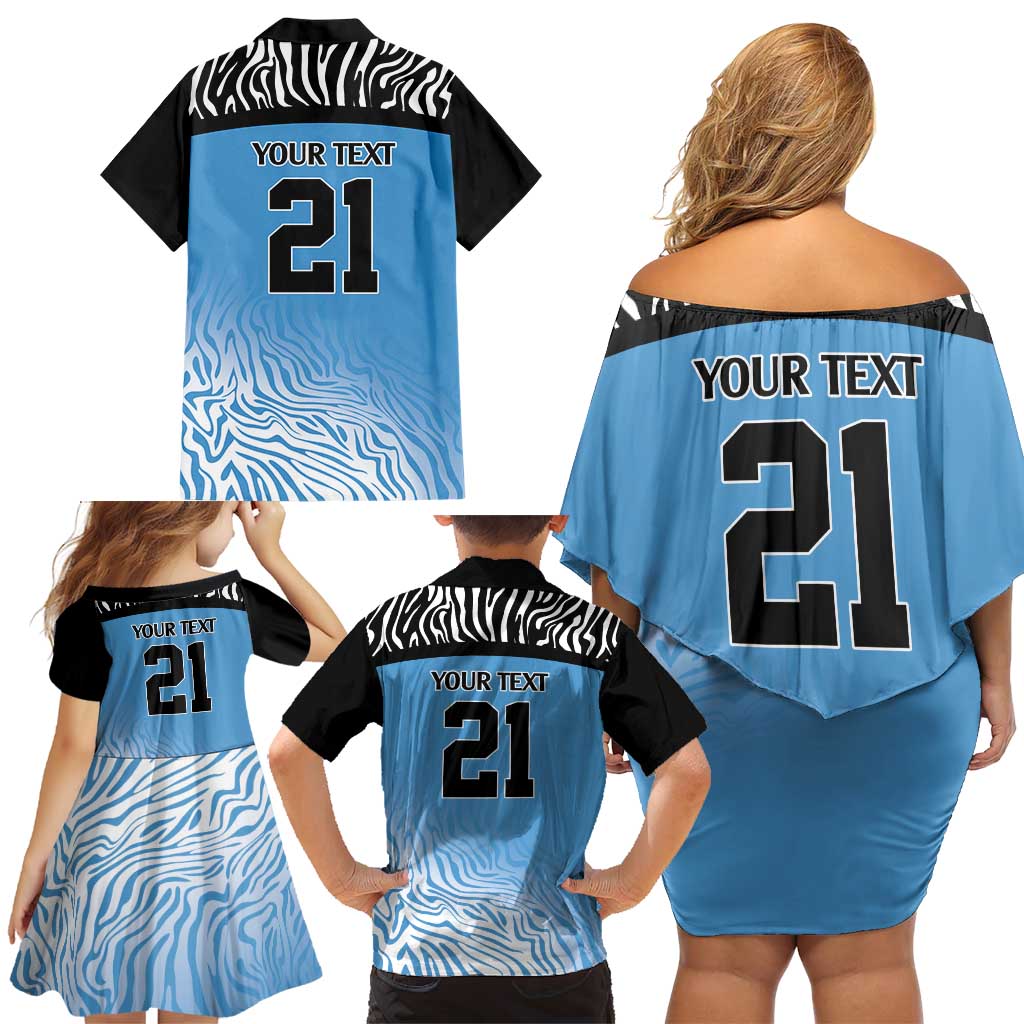 Botswana Cricket Custom Family Matching Off Shoulder Short Dress and Hawaiian Shirt Baggy Blues Zebra Skins Pattern - Wonder Print Shop