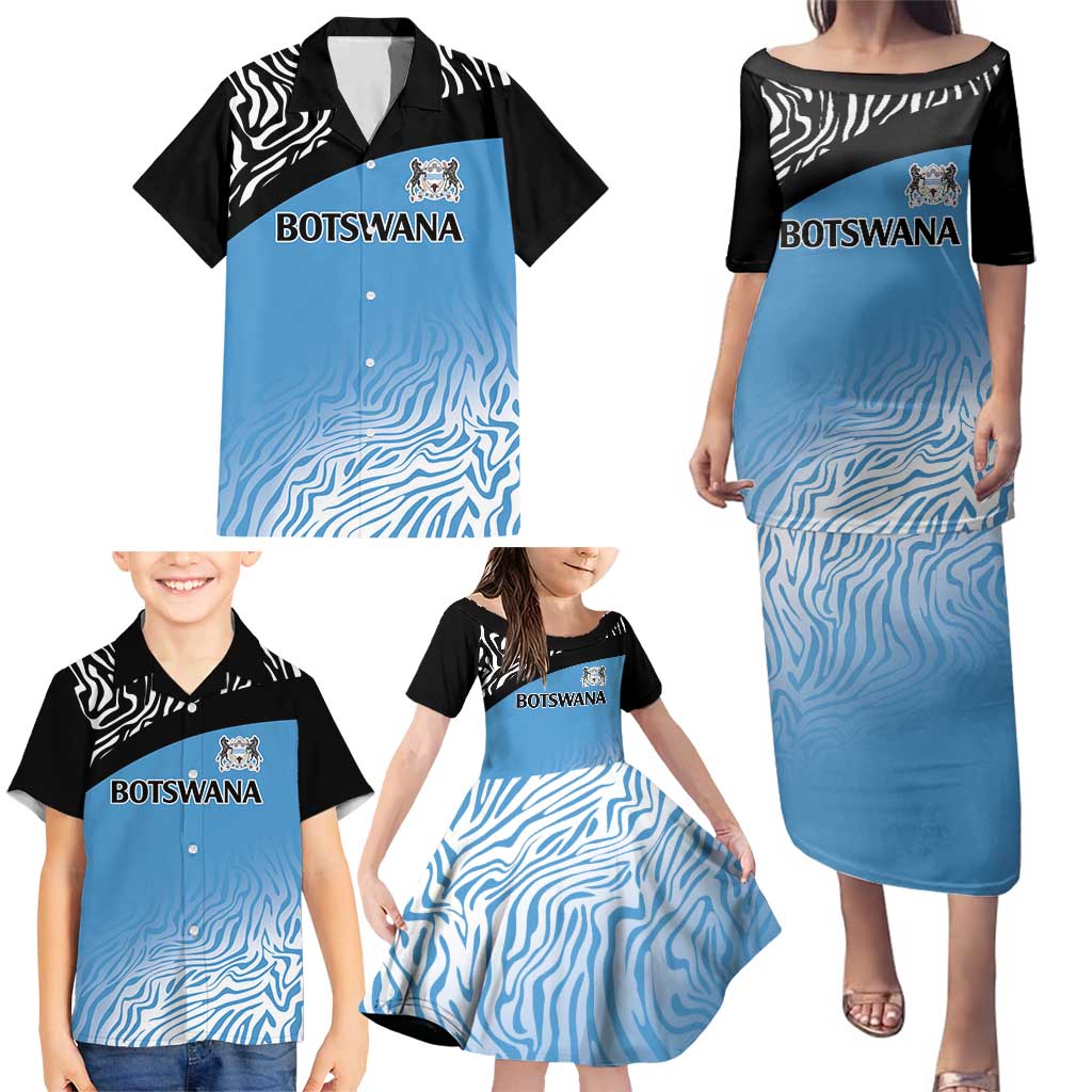 Botswana Cricket Custom Family Matching Puletasi and Hawaiian Shirt Baggy Blues Zebra Skins Pattern - Wonder Print Shop