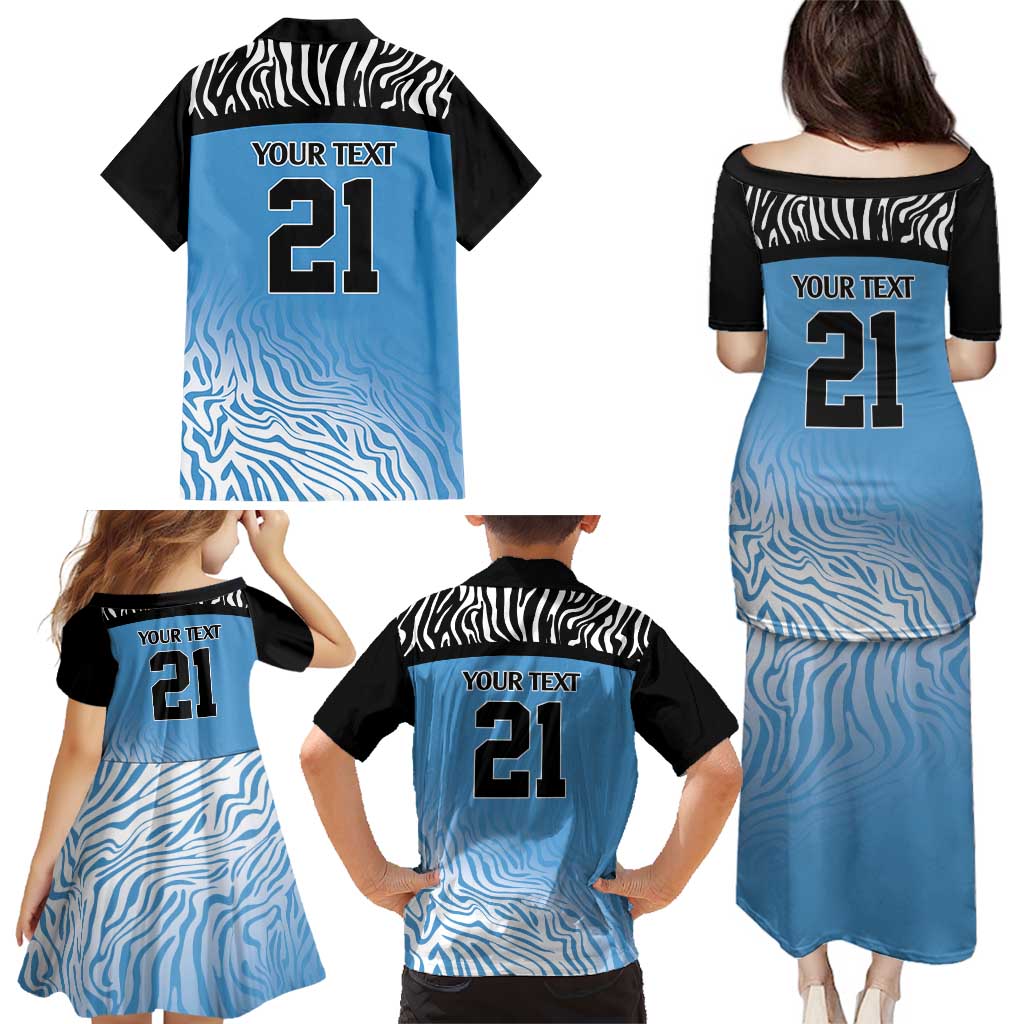 Botswana Cricket Custom Family Matching Puletasi and Hawaiian Shirt Baggy Blues Zebra Skins Pattern - Wonder Print Shop