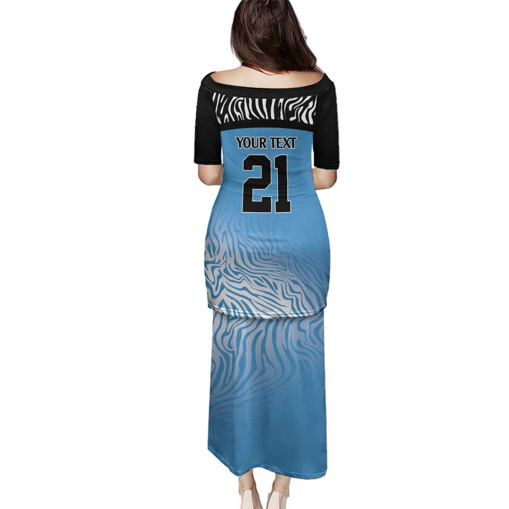 Botswana Cricket Custom Family Matching Puletasi and Hawaiian Shirt Baggy Blues Zebra Skins Pattern - Wonder Print Shop