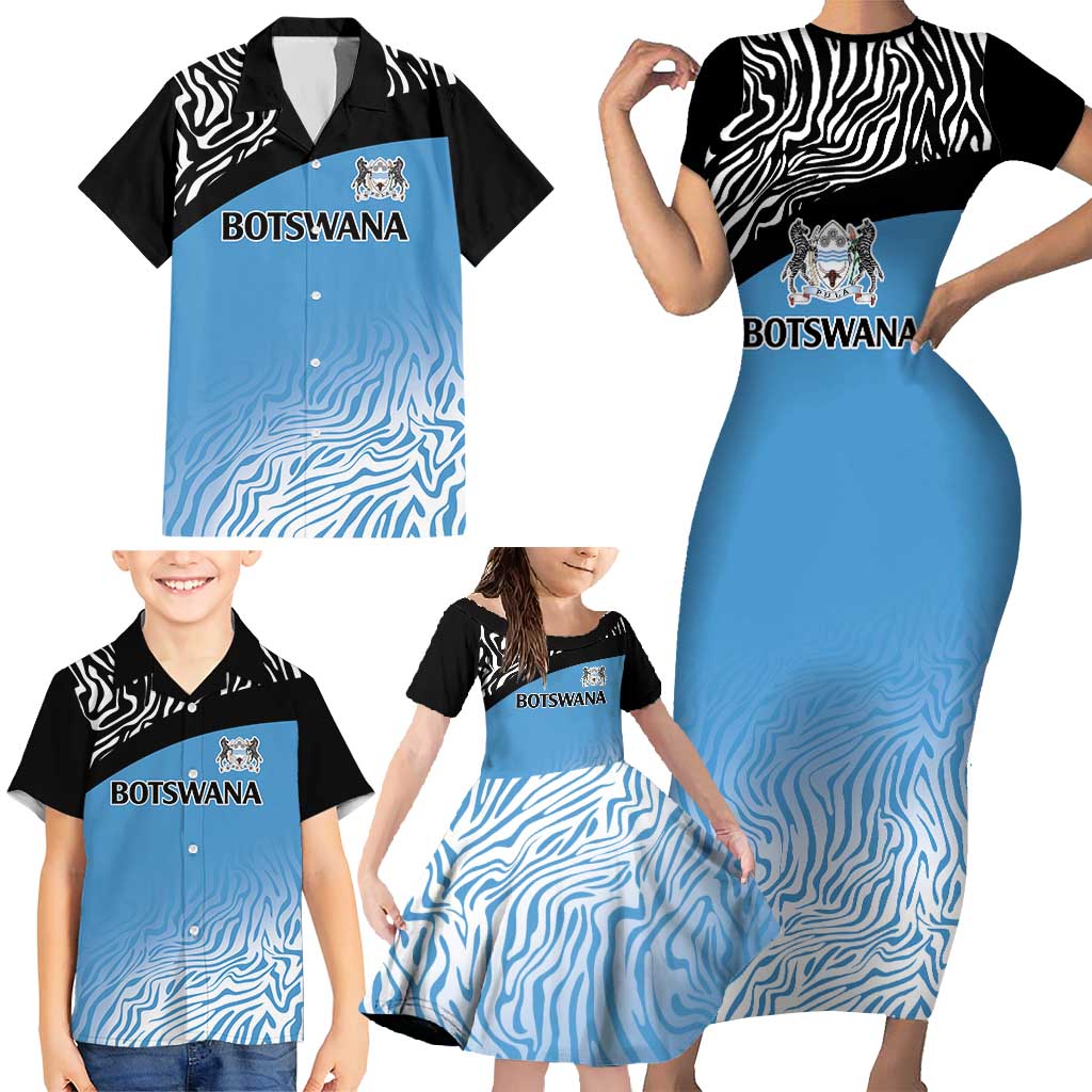 Botswana Cricket Custom Family Matching Short Sleeve Bodycon Dress and Hawaiian Shirt Baggy Blues Zebra Skins Pattern - Wonder Print Shop