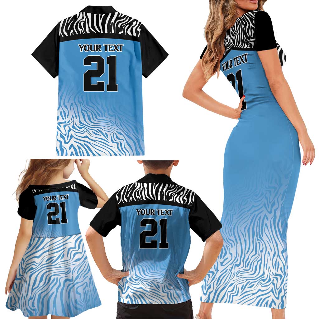 Botswana Cricket Custom Family Matching Short Sleeve Bodycon Dress and Hawaiian Shirt Baggy Blues Zebra Skins Pattern - Wonder Print Shop