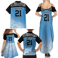 Botswana Cricket Custom Family Matching Summer Maxi Dress and Hawaiian Shirt Baggy Blues Zebra Skins Pattern - Wonder Print Shop