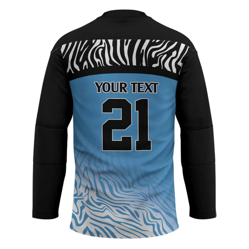 Botswana Cricket Custom Hockey Jersey Baggy Blues Zebra Skins Pattern - Wonder Print Shop