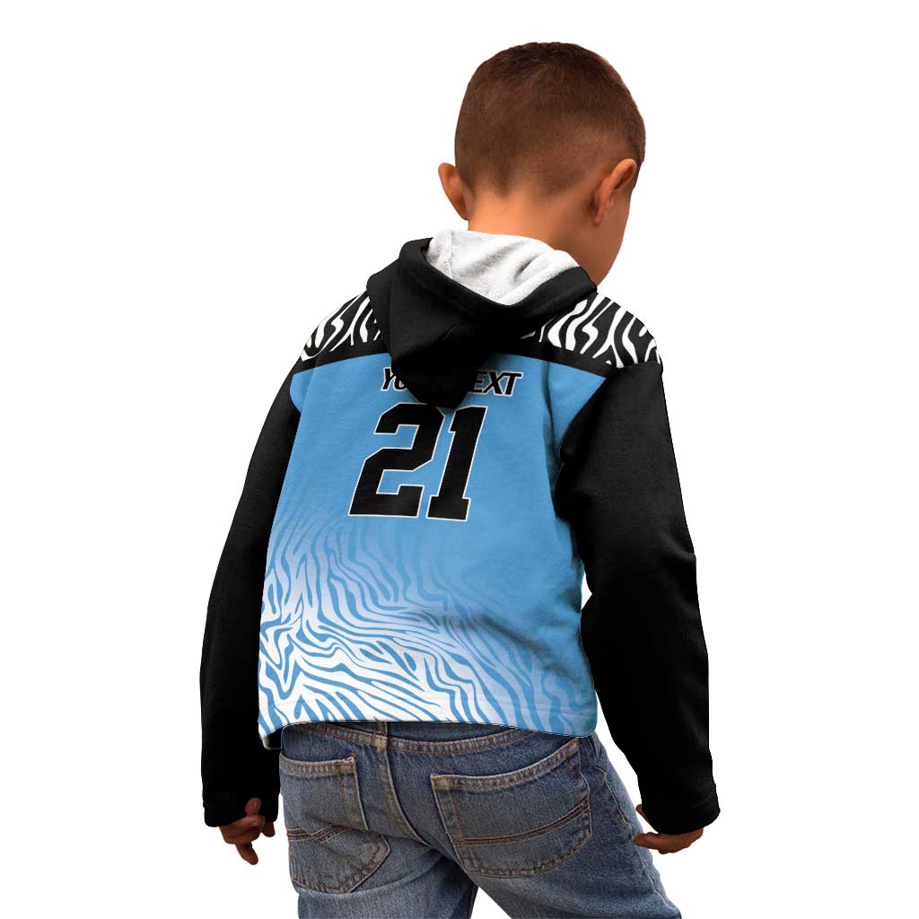 Botswana Cricket Custom Kid Hoodie Baggy Blues Zebra Skins Pattern - Wonder Print Shop
