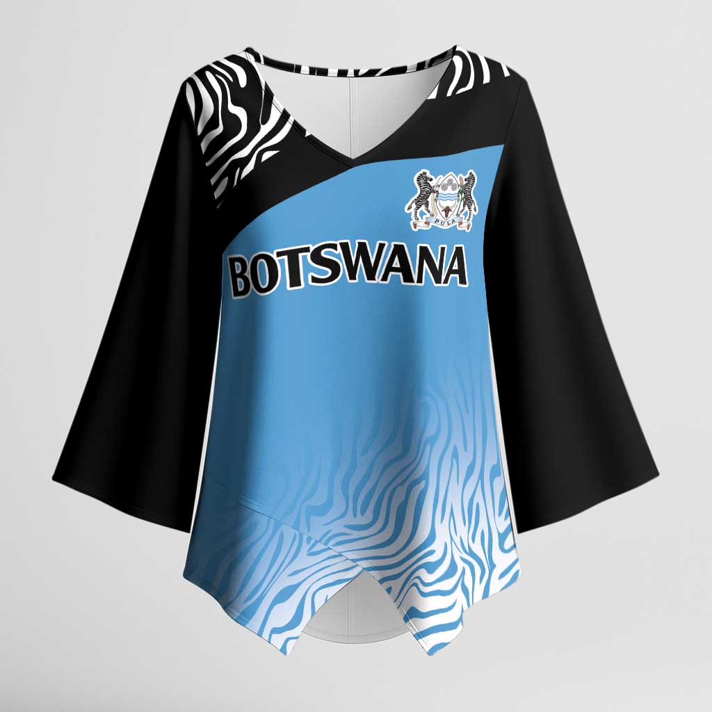 Botswana Cricket Custom Kimono Sleeve Blouse Baggy Blues Zebra Skins Pattern - Wonder Print Shop