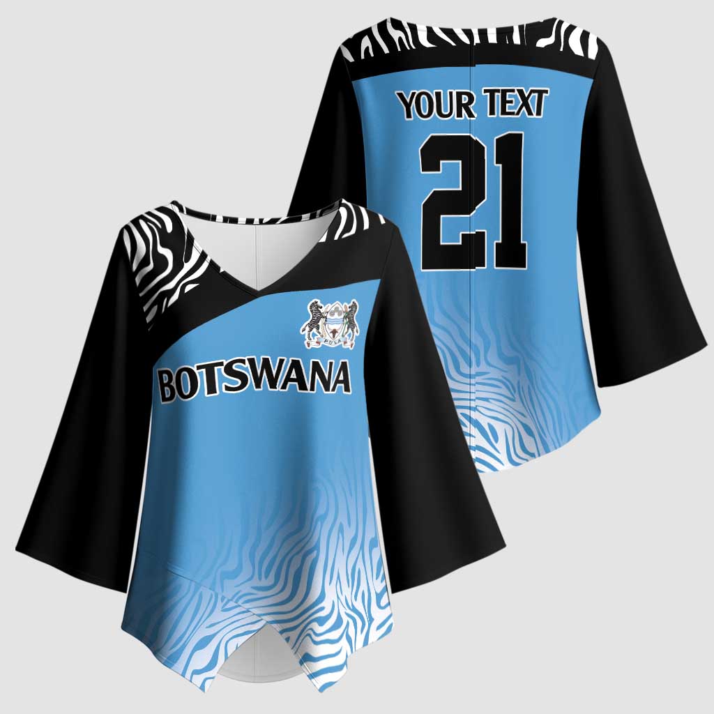 Botswana Cricket Custom Kimono Sleeve Blouse Baggy Blues Zebra Skins Pattern - Wonder Print Shop