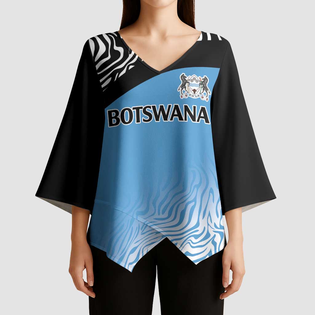 Botswana Cricket Custom Kimono Sleeve Blouse Baggy Blues Zebra Skins Pattern - Wonder Print Shop
