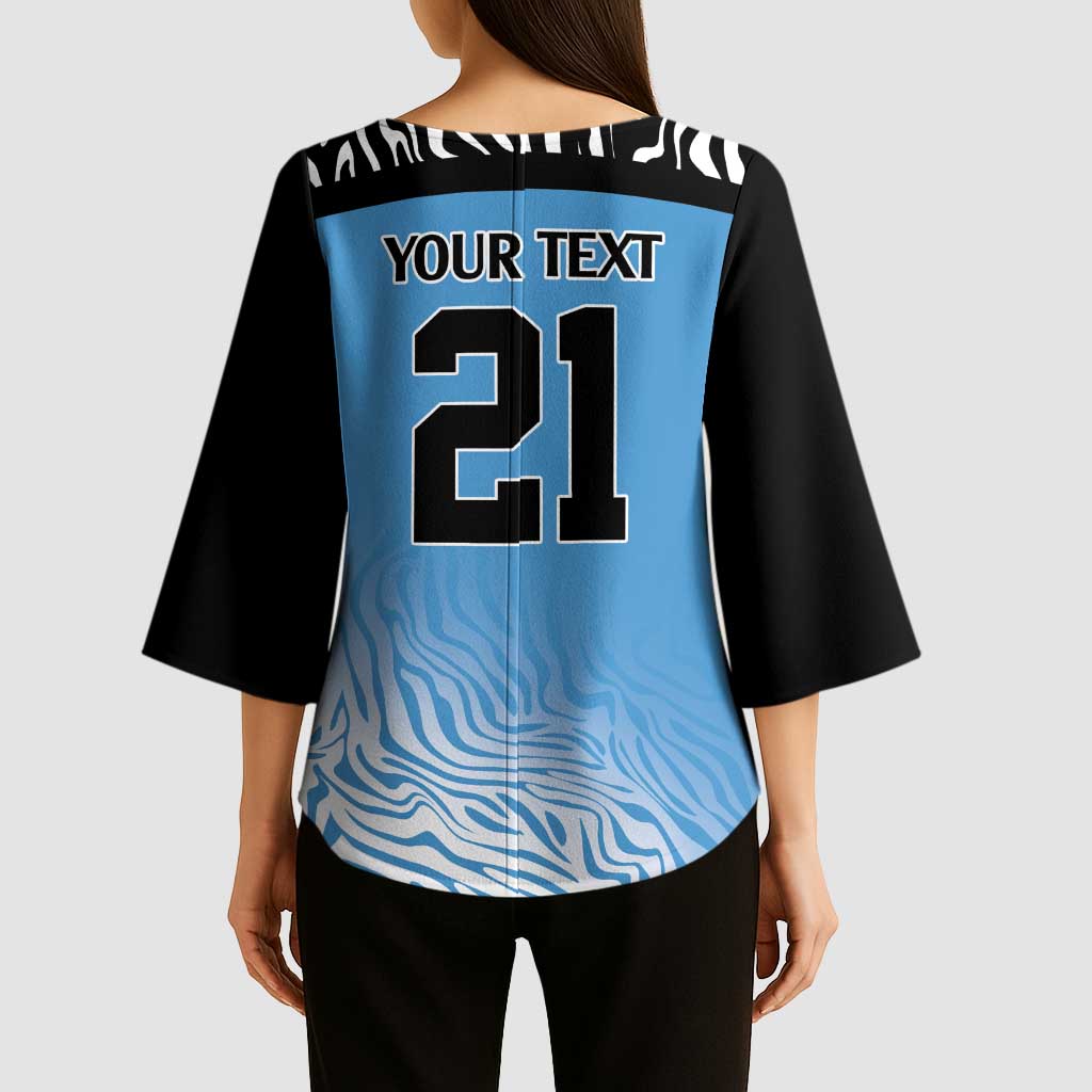 Botswana Cricket Custom Kimono Sleeve Blouse Baggy Blues Zebra Skins Pattern - Wonder Print Shop