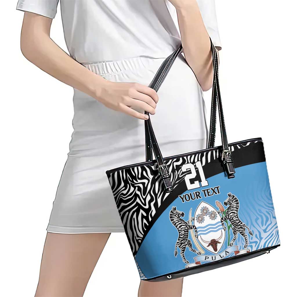 Botswana Cricket Custom Leather Tote Bag Baggy Blues Zebra Skins Pattern - Wonder Print Shop