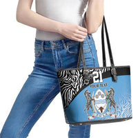 Botswana Cricket Custom Leather Tote Bag Baggy Blues Zebra Skins Pattern - Wonder Print Shop