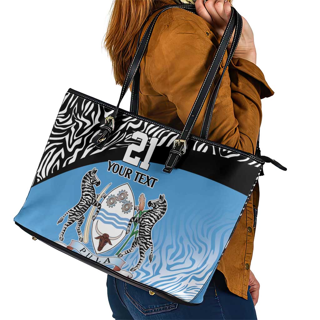Botswana Cricket Custom Leather Tote Bag Baggy Blues Zebra Skins Pattern - Wonder Print Shop