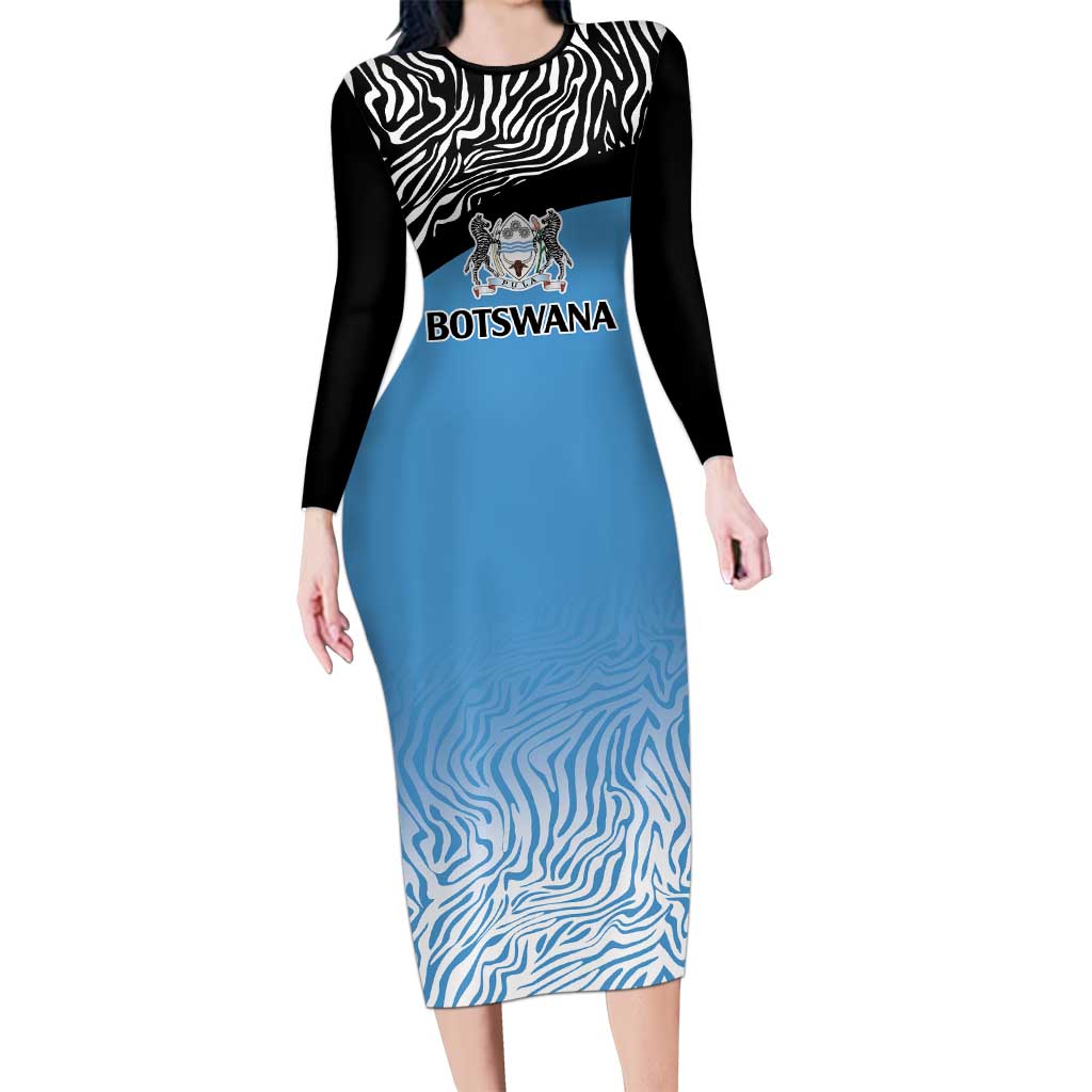 Botswana Cricket Custom Long Sleeve Bodycon Dress Baggy Blues Zebra Skins Pattern - Wonder Print Shop