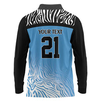 Botswana Cricket Custom Long Sleeve Polo Shirt Baggy Blues Zebra Skins Pattern - Wonder Print Shop