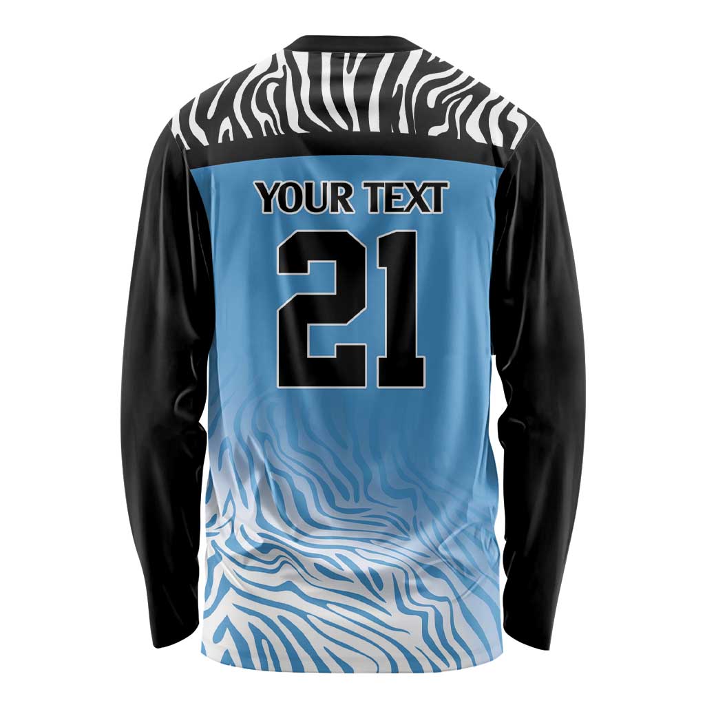 Botswana Cricket Custom Long Sleeve Shirt Baggy Blues Zebra Skins Pattern - Wonder Print Shop