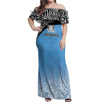 Botswana Cricket Custom Off Shoulder Maxi Dress Baggy Blues Zebra Skins Pattern - Wonder Print Shop