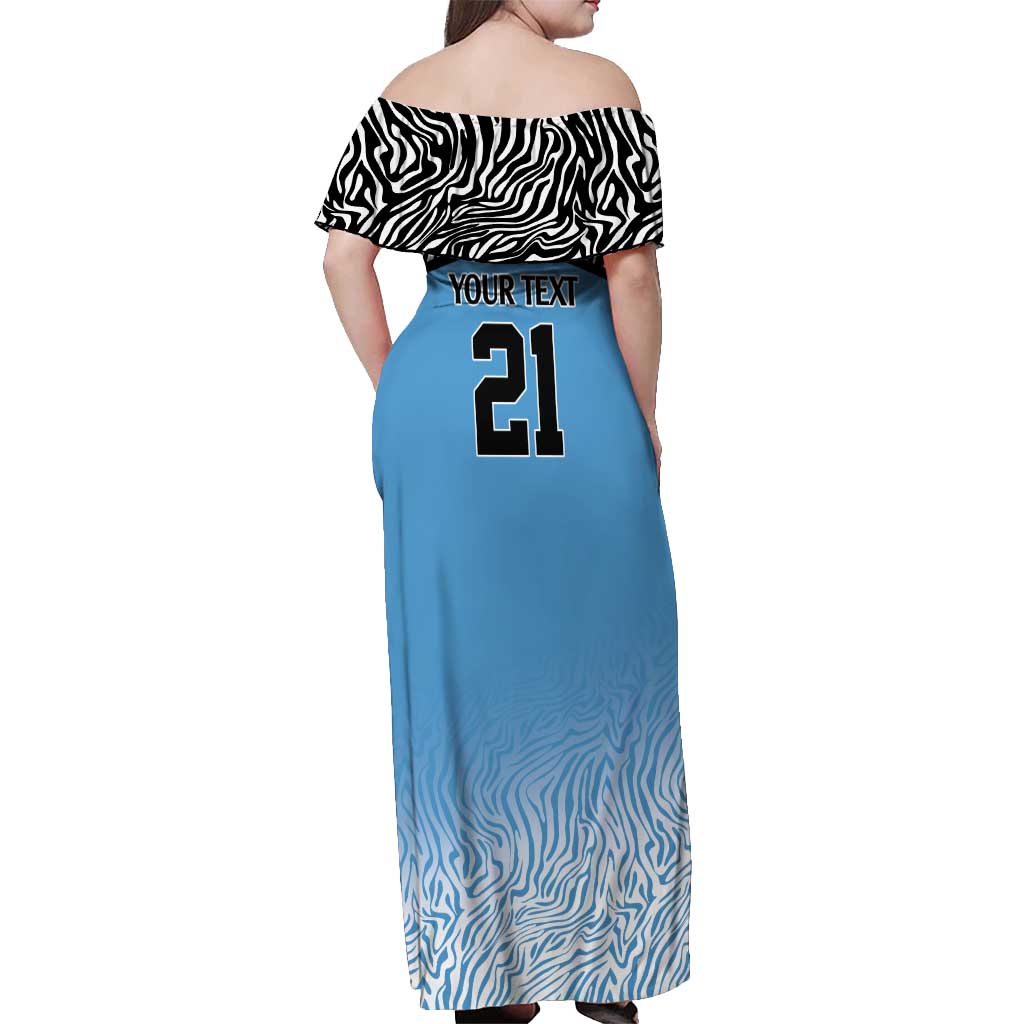 Botswana Cricket Custom Off Shoulder Maxi Dress Baggy Blues Zebra Skins Pattern - Wonder Print Shop