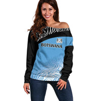 Botswana Cricket Custom Off Shoulder Sweater Baggy Blues Zebra Skins Pattern - Wonder Print Shop