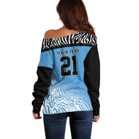 Botswana Cricket Custom Off Shoulder Sweater Baggy Blues Zebra Skins Pattern - Wonder Print Shop