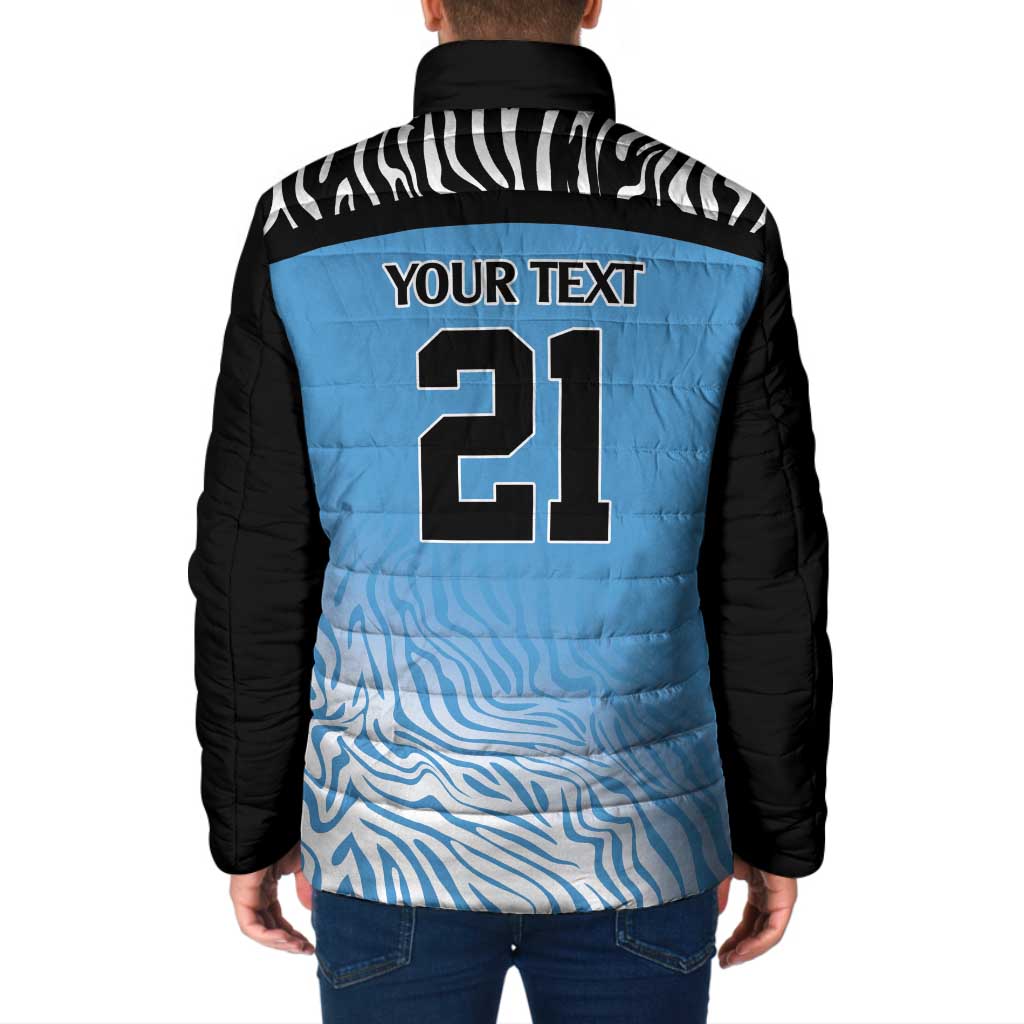 Botswana Cricket Custom Padded Jacket Baggy Blues Zebra Skins Pattern - Wonder Print Shop