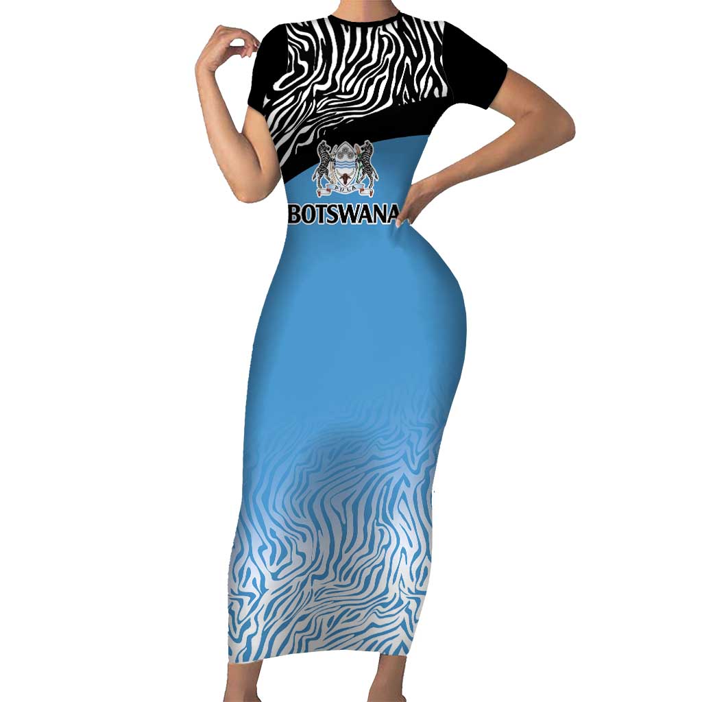 Botswana Cricket Custom Short Sleeve Bodycon Dress Baggy Blues Zebra Skins Pattern - Wonder Print Shop