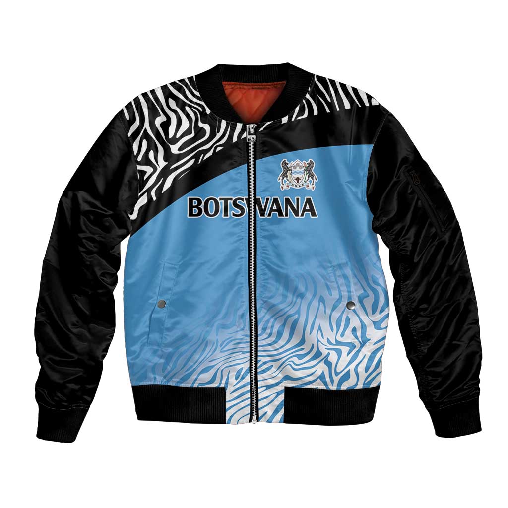 Botswana Cricket Custom Sleeve Zip Bomber Jacket Baggy Blues Zebra Skins Pattern - Wonder Print Shop