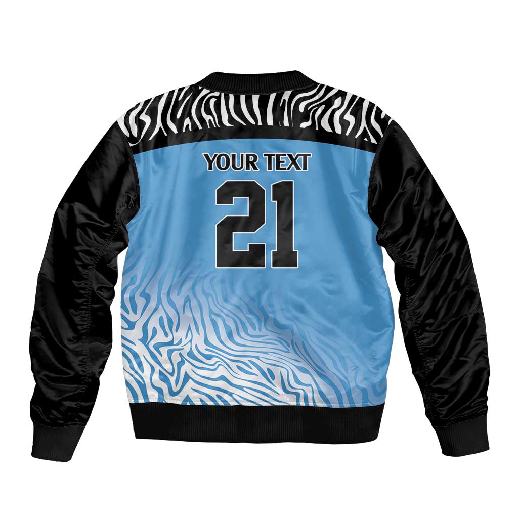 Botswana Cricket Custom Sleeve Zip Bomber Jacket Baggy Blues Zebra Skins Pattern - Wonder Print Shop