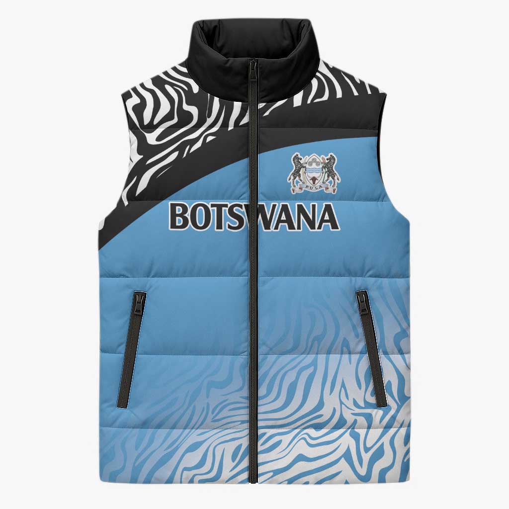 Botswana Cricket Custom Sleeveless Puffer Jacket Baggy Blues Zebra Skins Pattern - Wonder Print Shop