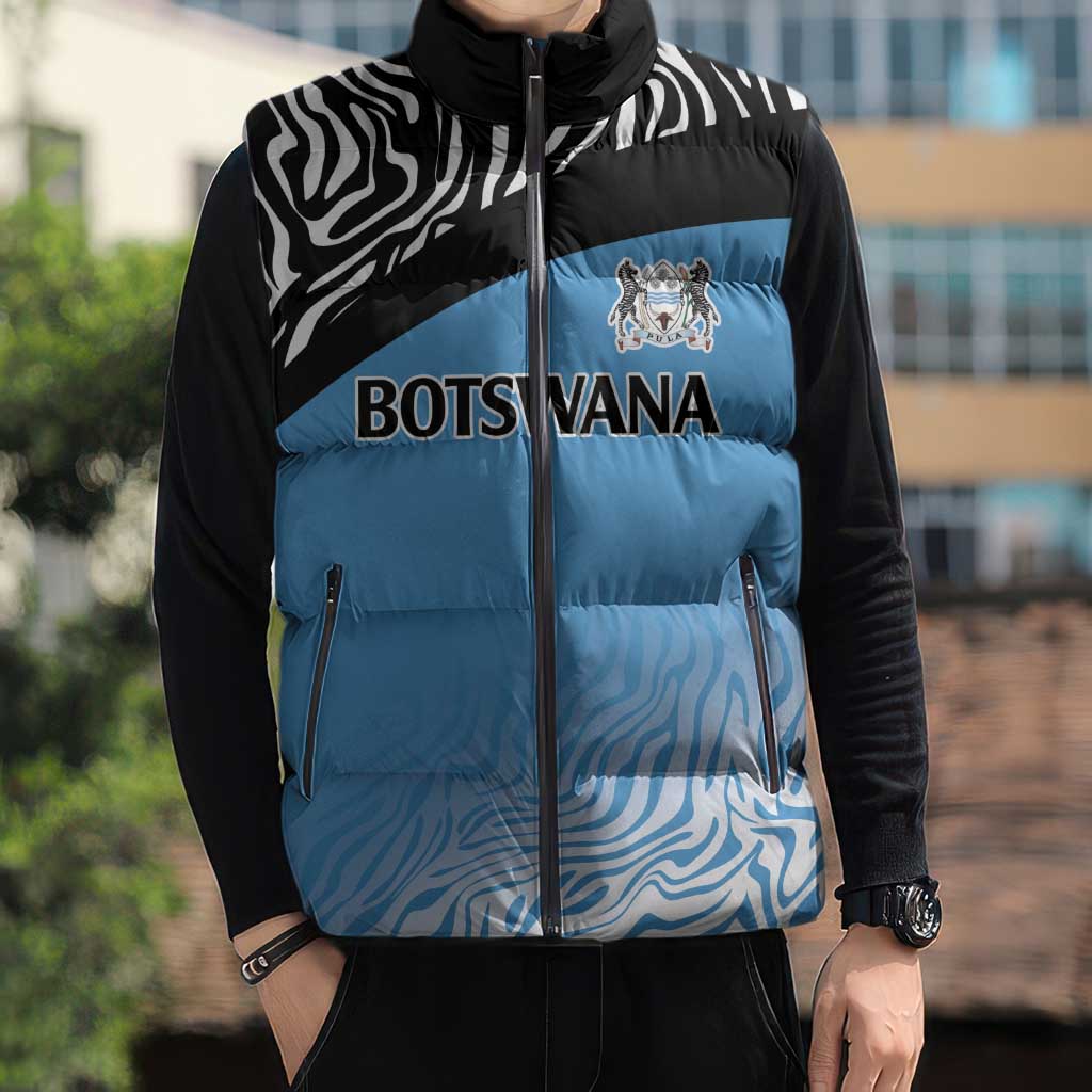 Botswana Cricket Custom Sleeveless Puffer Jacket Baggy Blues Zebra Skins Pattern - Wonder Print Shop