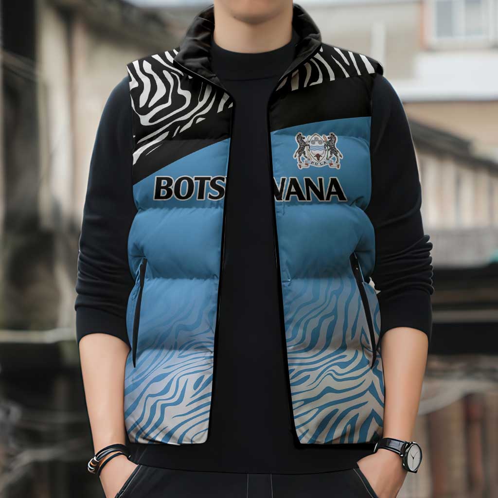 Botswana Cricket Custom Sleeveless Puffer Jacket Baggy Blues Zebra Skins Pattern - Wonder Print Shop