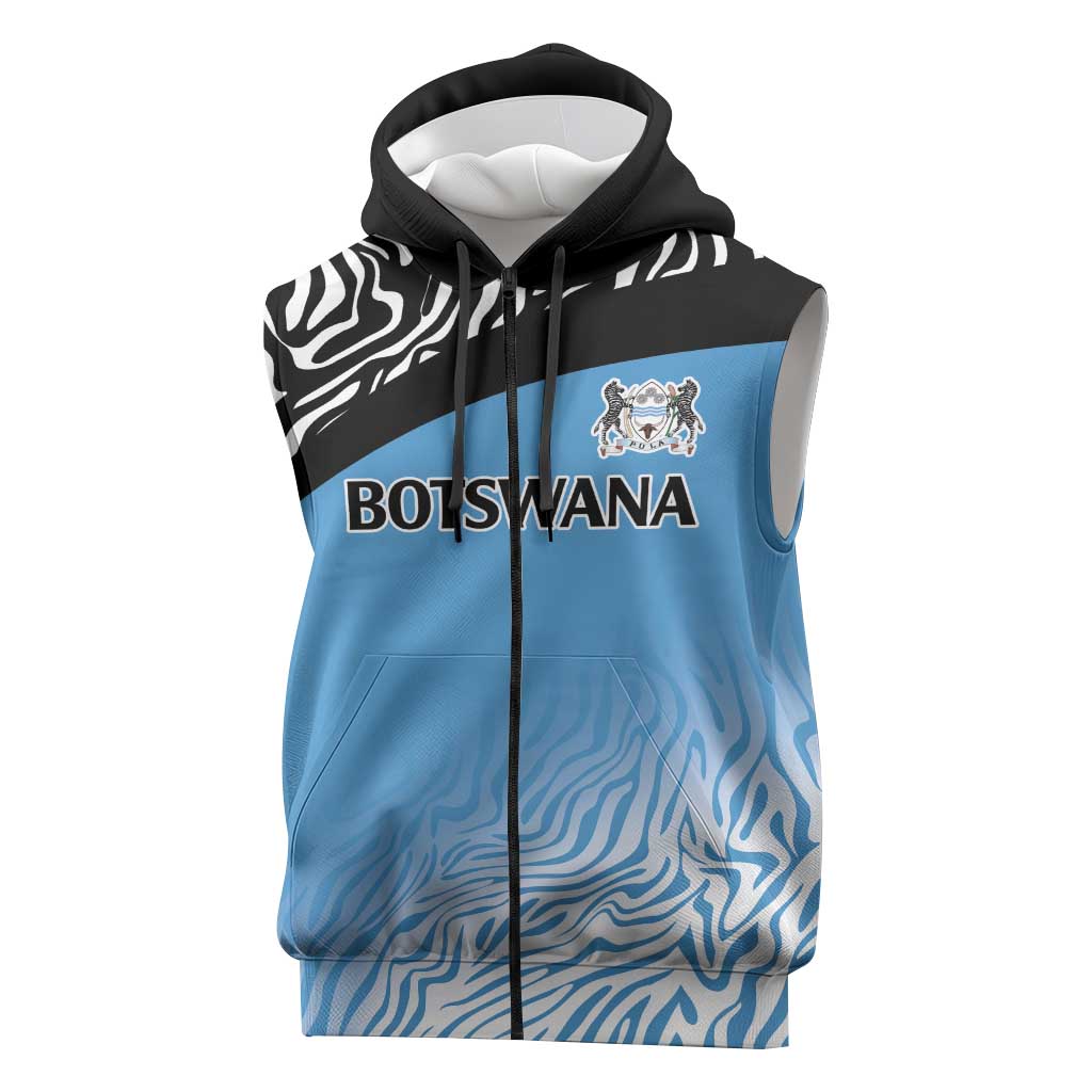 Botswana Cricket Custom Sleeveless Zip Hoodie Baggy Blues Zebra Skins Pattern - Wonder Print Shop