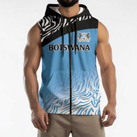 Botswana Cricket Custom Sleeveless Zip Hoodie Baggy Blues Zebra Skins Pattern - Wonder Print Shop