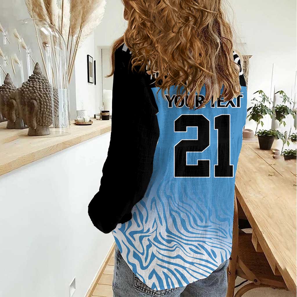 Botswana Cricket Custom Women Casual Shirt Baggy Blues Zebra Skins Pattern - Wonder Print Shop