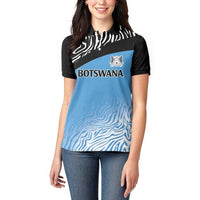 Botswana Cricket Custom Women Polo Shirt Baggy Blues Zebra Skins Pattern - Wonder Print Shop