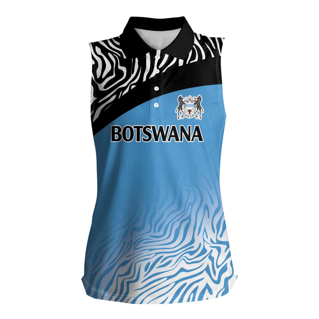 Botswana Cricket Custom Women Sleeveless Polo Shirt Baggy Blues Zebra Skins Pattern - Wonder Print Shop