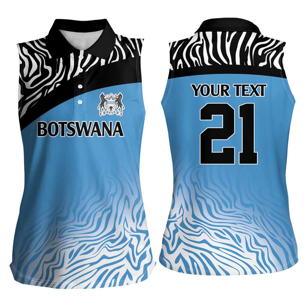 Botswana Cricket Custom Women Sleeveless Polo Shirt Baggy Blues Zebra Skins Pattern - Wonder Print Shop