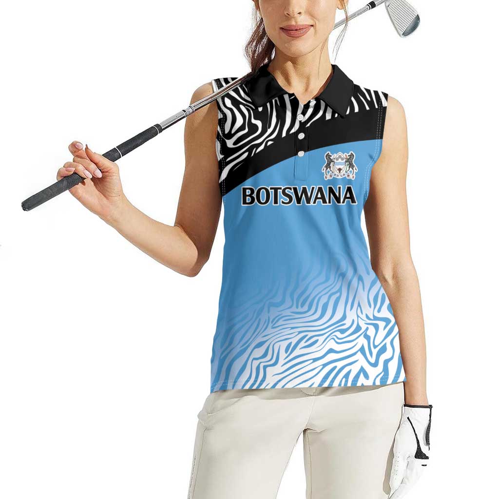 Botswana Cricket Custom Women Sleeveless Polo Shirt Baggy Blues Zebra Skins Pattern - Wonder Print Shop