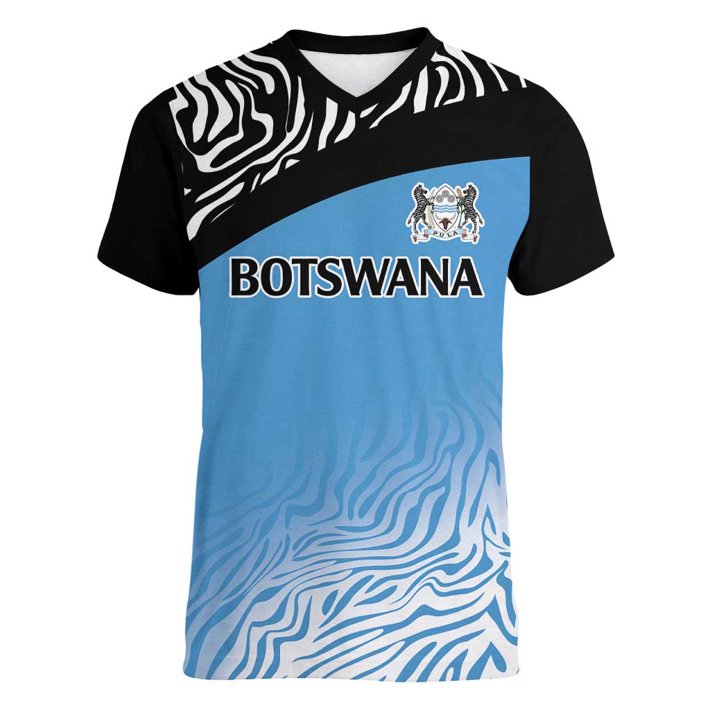 Botswana Cricket Custom Women V-Neck T-Shirt Baggy Blues Zebra Skins Pattern - Wonder Print Shop