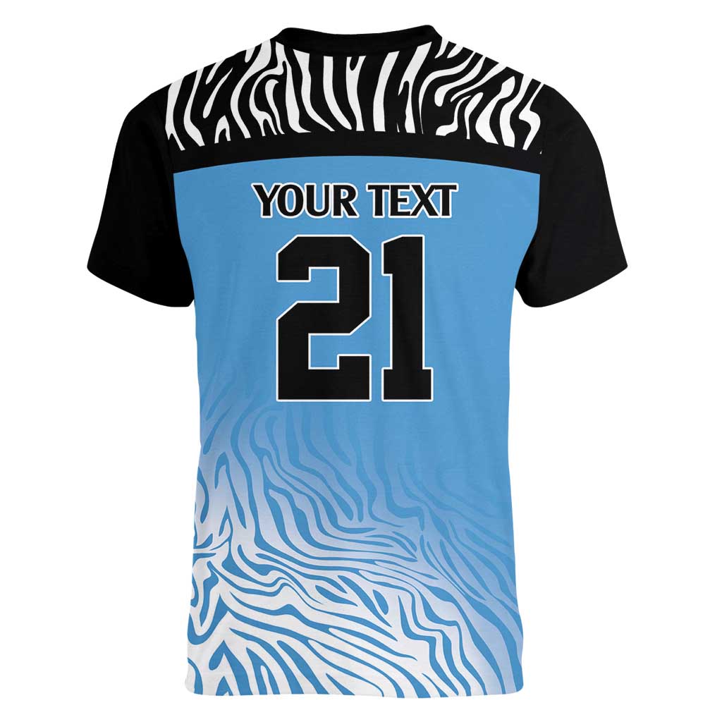 Botswana Cricket Custom Women V-Neck T-Shirt Baggy Blues Zebra Skins Pattern - Wonder Print Shop