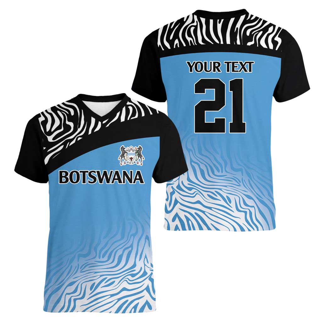 Botswana Cricket Custom Women V-Neck T-Shirt Baggy Blues Zebra Skins Pattern - Wonder Print Shop